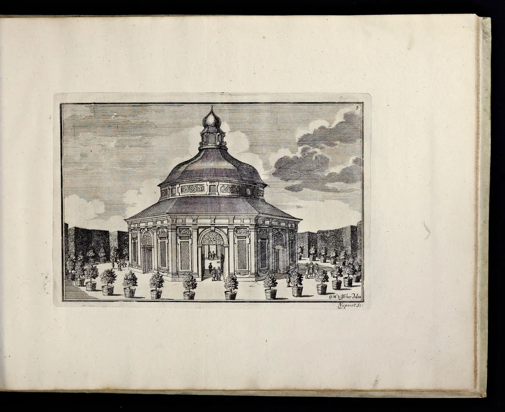 An illustration from Die Fürst-Bischofliche Olmucische Residentz-Stadt Cremsier : sambt denen nechst darbey neu-erhöbt, und von Grund zugericht und erbauten Lust- Blum- und Thier-Garten, 1691, leaf 24