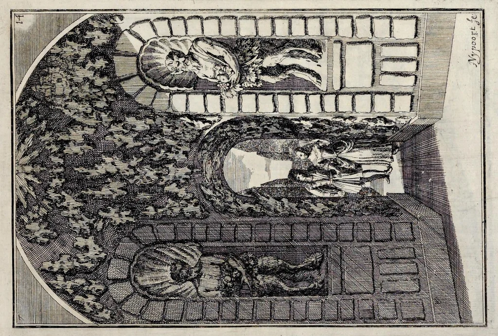 An illustration from Die Fürst-Bischofliche Olmucische Residentz-Stadt Cremsier : sambt denen nechst darbey neu-erhöbt, und von Grund zugericht und erbauten Lust- Blum- und Thier-Garten, 1691, leaf 34
