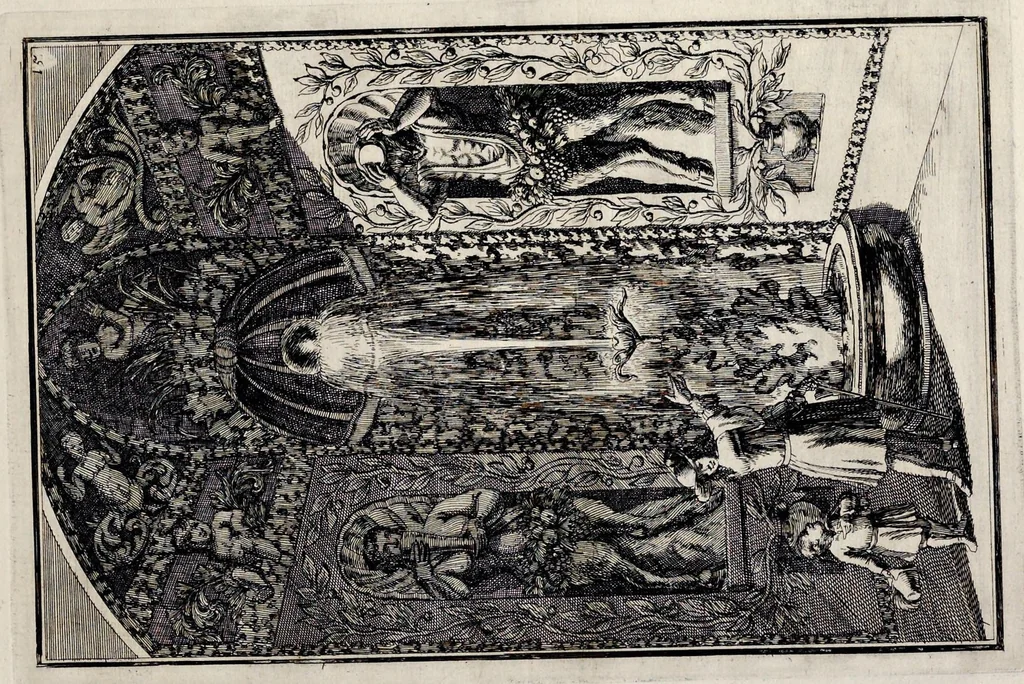 An illustration from Die Fürst-Bischofliche Olmucische Residentz-Stadt Cremsier : sambt denen nechst darbey neu-erhöbt, und von Grund zugericht und erbauten Lust- Blum- und Thier-Garten, 1691, leaf 36