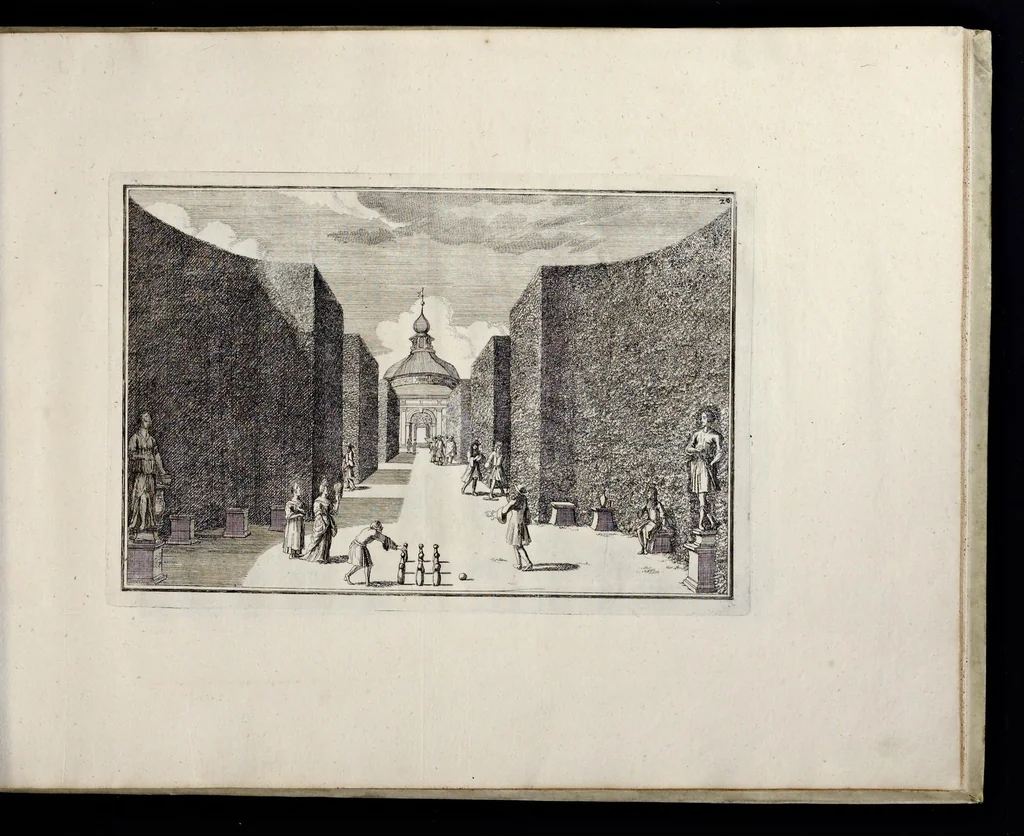 An illustration from Die Fürst-Bischofliche Olmucische Residentz-Stadt Cremsier : sambt denen nechst darbey neu-erhöbt, und von Grund zugericht und erbauten Lust- Blum- und Thier-Garten, 1691, leaf 46