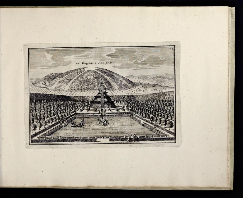 An illustration from Die Fürst-Bischofliche Olmucische Residentz-Stadt Cremsier : sambt denen nechst darbey neu-erhöbt, und von Grund zugericht und erbauten Lust- Blum- und Thier-Garten, 1691, leaf 54