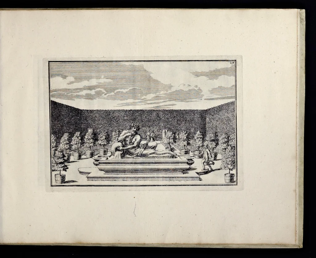 An illustration from Die Fürst-Bischofliche Olmucische Residentz-Stadt Cremsier : sambt denen nechst darbey neu-erhöbt, und von Grund zugericht und erbauten Lust- Blum- und Thier-Garten, 1691, leaf 64