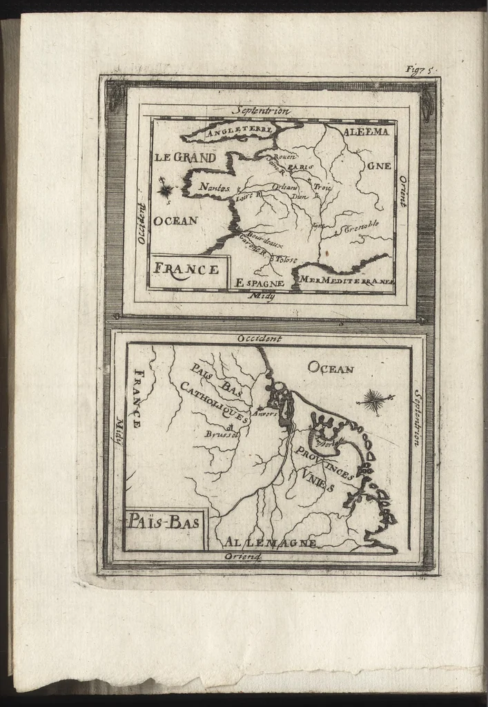 An illustration from Description de l'univers : contenant les differents systemes du monde, les cartes generales & particulieres de la geographie ancienne & moderne, les plans & les profils des principales villes & des autres lieux plus considerables de la Terre : avec les portraits des souverains qui y commandent, leurs blasons, titres & livrées : et les moeurs, religions, gouvernemens & divers habillemens de chaque nation, 1685, leaf 307