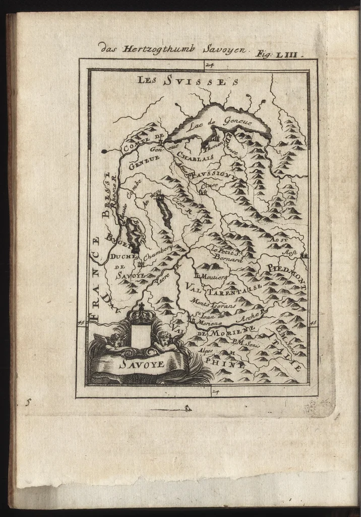 An illustration from Description de l'univers : contenant les differents systemes du monde, les cartes generales & particulieres de la geographie ancienne & moderne, les plans & les profils des principales villes & des autres lieux plus considerables de la Terre : avec les portraits des souverains qui y commandent, leurs blasons, titres & livrées : et les moeurs, religions, gouvernemens & divers habillemens de chaque nation, 1685, leaf 197