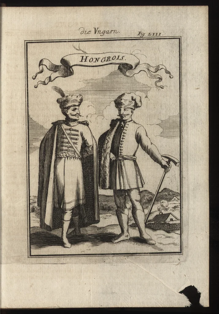 An illustration from Description de l'univers : contenant les differents systemes du monde, les cartes generales & particulieres de la geographie ancienne & moderne, les plans & les profils des principales villes & des autres lieux plus considerables de la Terre : avec les portraits des souverains qui y commandent, leurs blasons, titres & livrées : et les moeurs, religions, gouvernemens & divers habillemens de chaque nation, 1685, leaf 194