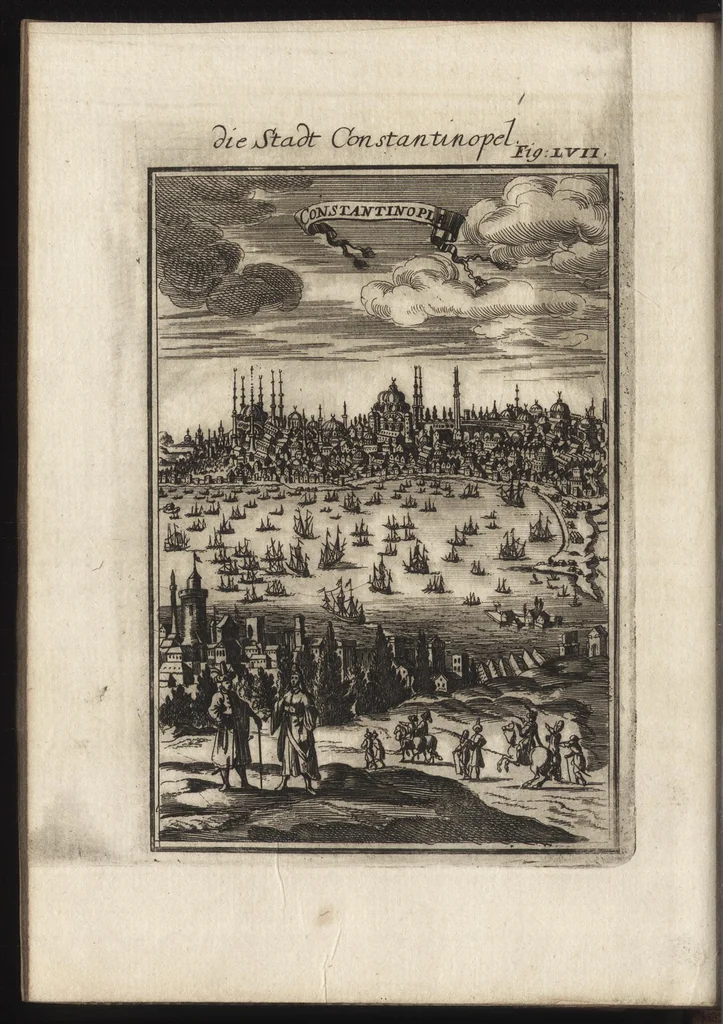 An illustration from Description de l'univers : contenant les differents systemes du monde, les cartes generales & particulieres de la geographie ancienne & moderne, les plans & les profils des principales villes & des autres lieux plus considerables de la Terre : avec les portraits des souverains qui y commandent, leurs blasons, titres & livrées : et les moeurs, religions, gouvernemens & divers habillemens de chaque nation, 1685, leaf 207