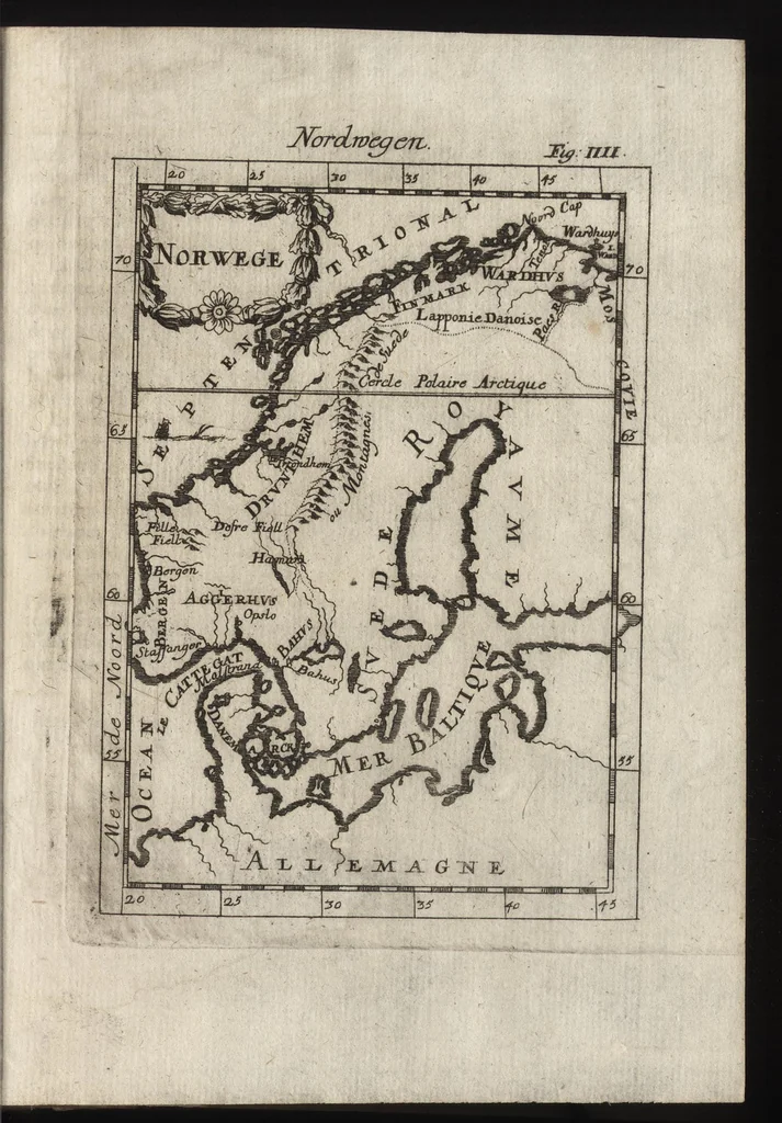 An illustration from Description de l'univers : contenant les differents systemes du monde, les cartes generales & particulieres de la geographie ancienne & moderne, les plans & les profils des principales villes & des autres lieux plus considerables de la Terre : avec les portraits des souverains qui y commandent, leurs blasons, titres & livrées : et les moeurs, religions, gouvernemens & divers habillemens de chaque nation, 1685, leaf 24