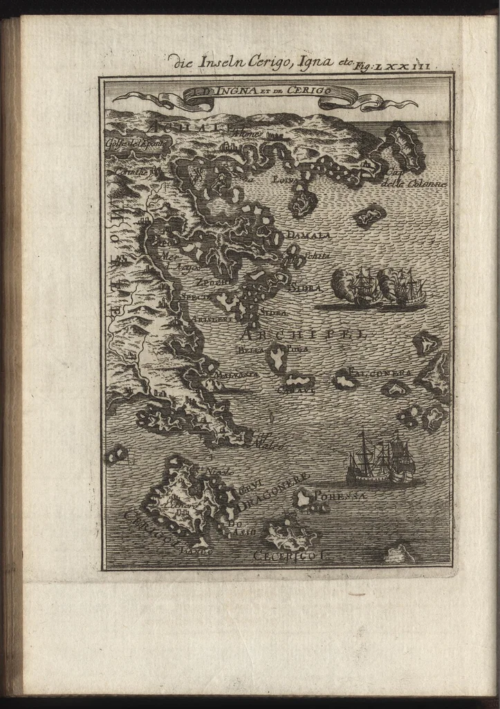 An illustration from Description de l'univers : contenant les differents systemes du monde, les cartes generales & particulieres de la geographie ancienne & moderne, les plans & les profils des principales villes & des autres lieux plus considerables de la Terre : avec les portraits des souverains qui y commandent, leurs blasons, titres & livrées : et les moeurs, religions, gouvernemens & divers habillemens de chaque nation, 1685, leaf 257