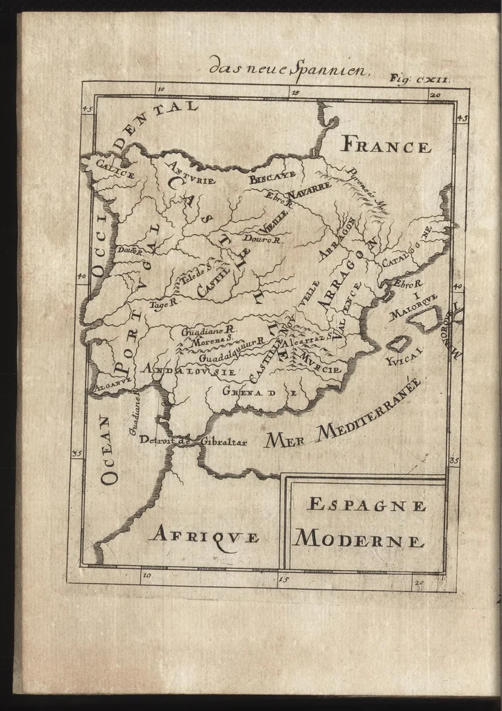 An illustration from Description de l'univers : contenant les differents systemes du monde, les cartes generales & particulieres de la geographie ancienne & moderne, les plans & les profils des principales villes & des autres lieux plus considerables de la Terre : avec les portraits des souverains qui y commandent, leurs blasons, titres & livrées : et les moeurs, religions, gouvernemens & divers habillemens de chaque nation, 1685, leaf 377