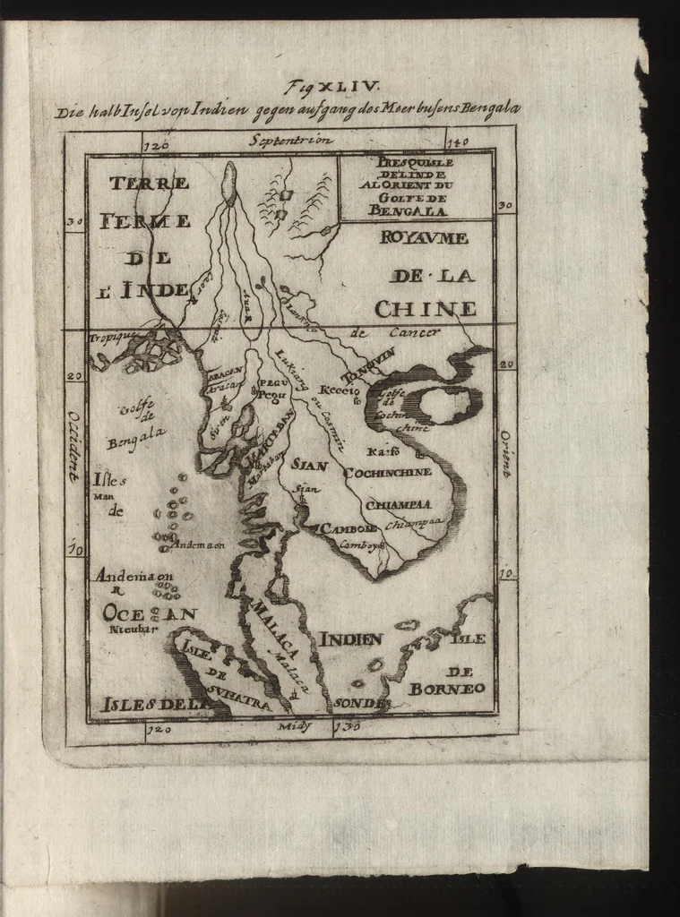 An illustration from Description de l'univers : contenant les differents systemes du monde, les cartes generales & particulieres de la geographie ancienne & moderne, les plans & les profils des principales villes & des autres lieux plus considerables de la Terre : avec les portraits des souverains qui y commandent, leurs blasons, titres & livrées : et les moeurs, religions, gouvernemens & divers habillemens de chaque nation, 1685, leaf 138