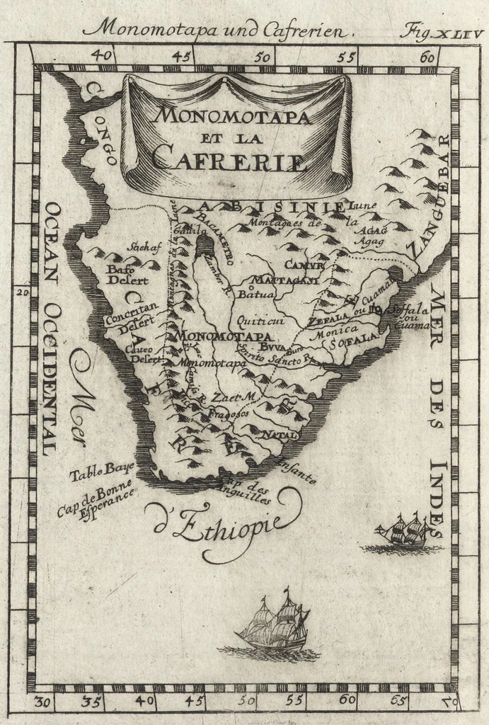An illustration from Description de l'univers : contenant les differents systemes du monde, les cartes generales & particulieres de la geographie ancienne & moderne, les plans & les profils des principales villes & des autres lieux plus considerables de la Terre : avec les portraits des souverains qui y commandent, leurs blasons, titres & livrées : et les moeurs, religions, gouvernemens & divers habillemens de chaque nation, 1685, leaf 157