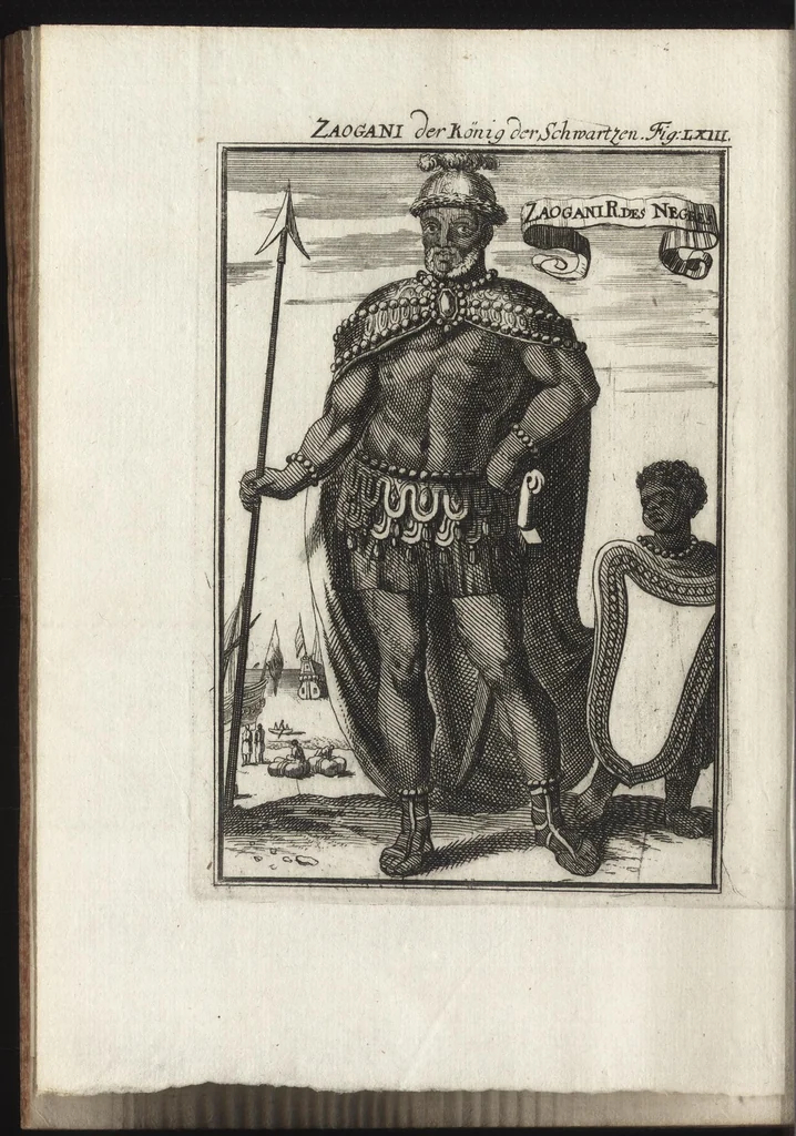 An illustration from Description de l'univers : contenant les differents systemes du monde, les cartes generales & particulieres de la geographie ancienne & moderne, les plans & les profils des principales villes & des autres lieux plus considerables de la Terre : avec les portraits des souverains qui y commandent, leurs blasons, titres & livrées : et les moeurs, religions, gouvernemens & divers habillemens de chaque nation, 1685, leaf 221