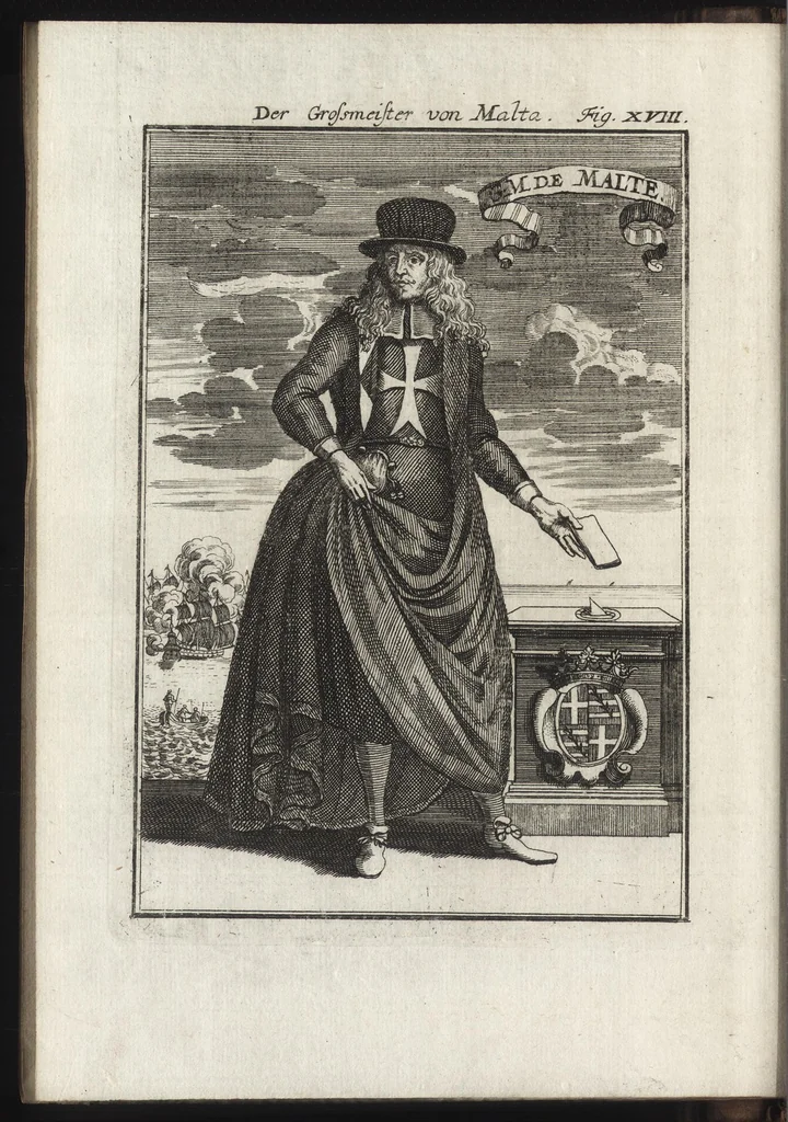 An illustration from Description de l'univers : contenant les differents systemes du monde, les cartes generales & particulieres de la geographie ancienne & moderne, les plans & les profils des principales villes & des autres lieux plus considerables de la Terre : avec les portraits des souverains qui y commandent, leurs blasons, titres & livrées : et les moeurs, religions, gouvernemens & divers habillemens de chaque nation, 1685, leaf 73