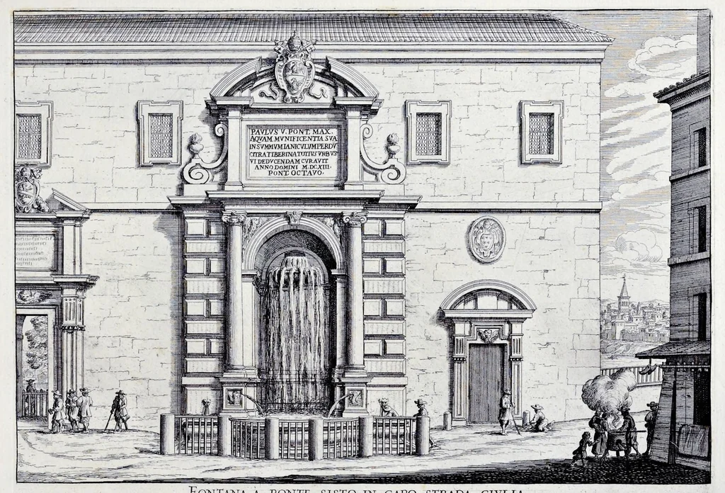 An illustration from Le fontane di Roma nelle piazze e lvoghi pvblici della città : con li loro prospetti, come sono al presente, 1691, leaf 46