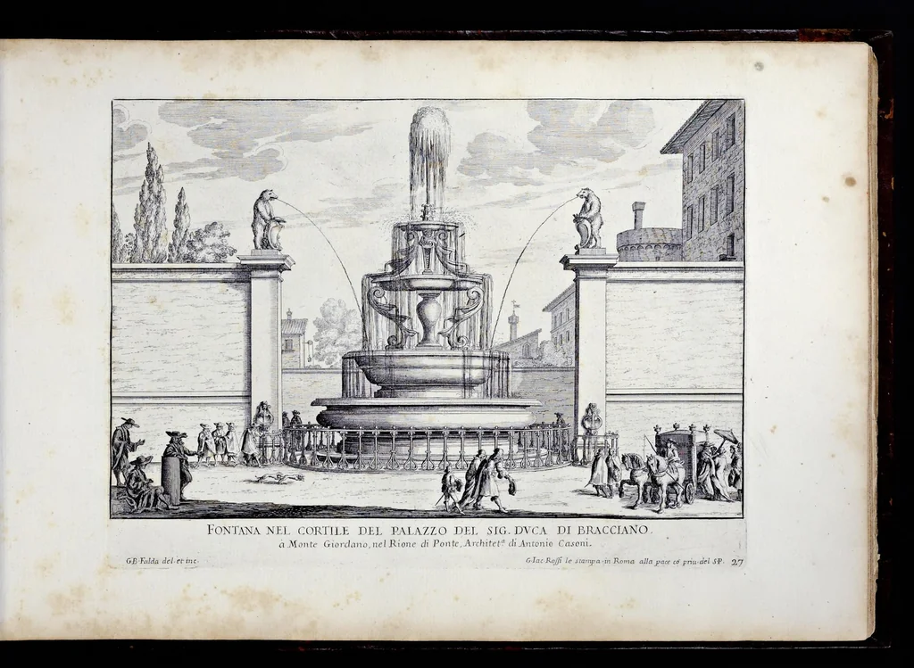 An illustration from Le fontane di Roma nelle piazze e lvoghi pvblici della città : con li loro prospetti, come sono al presente, 1691, leaf 56