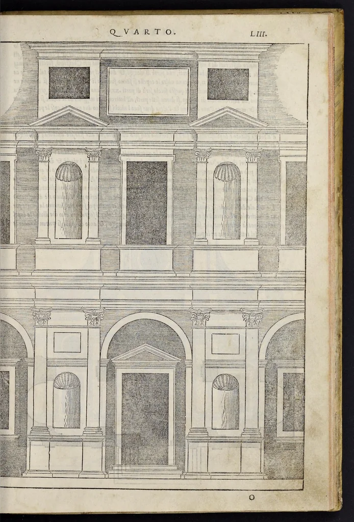 An illustration from Regole generali di architetvra sopra le cinqve maniere de gliedifici : cioe, thoscano, dorico, ionico, corinthio, et composito, con gliessempi dell'antiqvita, che per la magior parte concordano con la dottrina di Vitrvvio, 1537, leaf 108