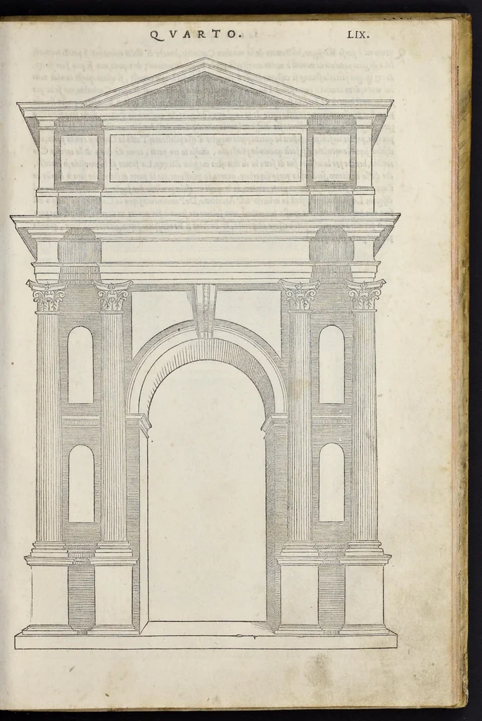 An illustration from Regole generali di architetvra sopra le cinqve maniere de gliedifici : cioe, thoscano, dorico, ionico, corinthio, et composito, con gliessempi dell'antiqvita, che per la magior parte concordano con la dottrina di Vitrvvio, 1537, leaf 120
