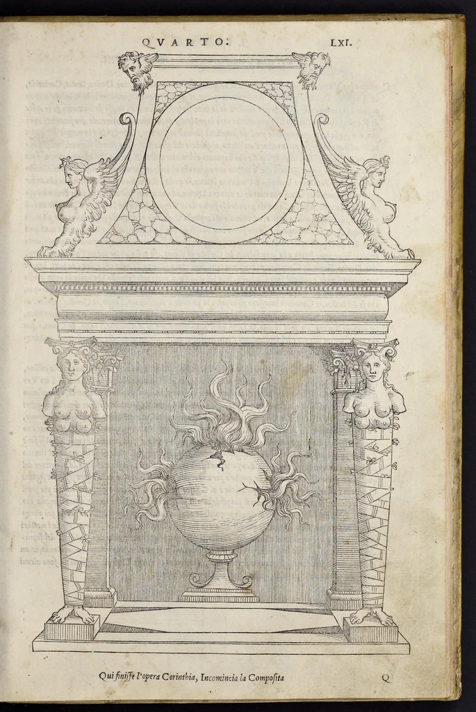 An illustration from Regole generali di architetvra sopra le cinqve maniere de gliedifici : cioe, thoscano, dorico, ionico, corinthio, et composito, con gliessempi dell'antiqvita, che per la magior parte concordano con la dottrina di Vitrvvio, 1537, leaf 124