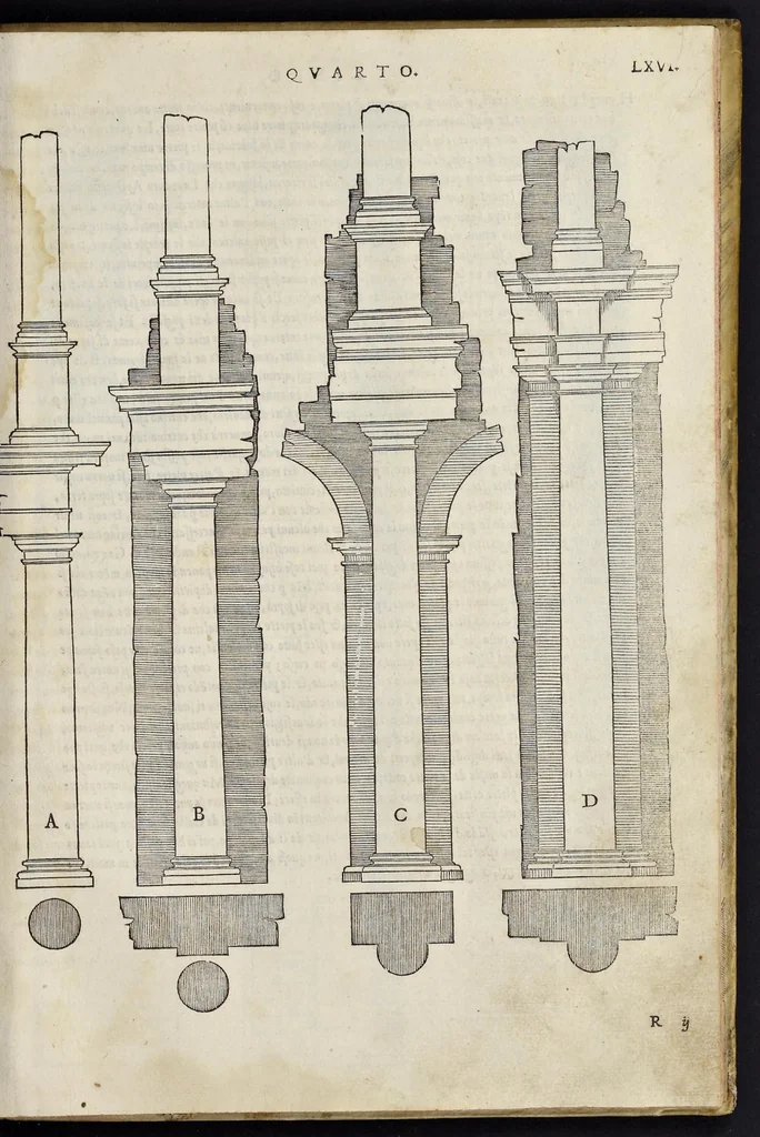 An illustration from Regole generali di architetvra sopra le cinqve maniere de gliedifici : cioe, thoscano, dorico, ionico, corinthio, et composito, con gliessempi dell'antiqvita, che per la magior parte concordano con la dottrina di Vitrvvio, 1537, leaf 134