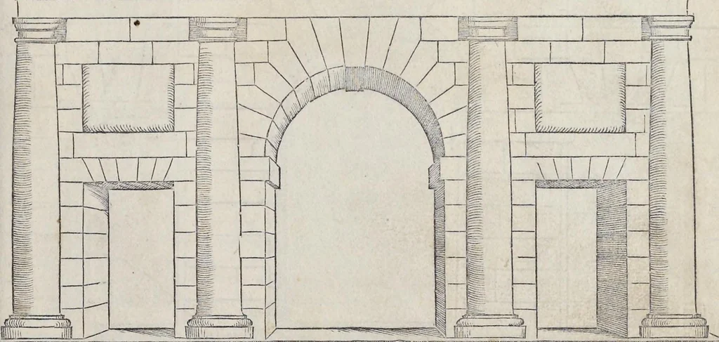 An illustration from Regole generali di architetvra sopra le cinqve maniere de gliedifici : cioe, thoscano, dorico, ionico, corinthio, et composito, con gliessempi dell'antiqvita, che per la magior parte concordano con la dottrina di Vitrvvio, 1537, leaf 16