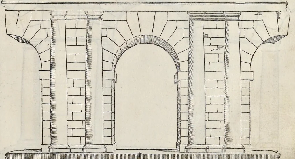 An illustration from Regole generali di architetvra sopra le cinqve maniere de gliedifici : cioe, thoscano, dorico, ionico, corinthio, et composito, con gliessempi dell'antiqvita, che per la magior parte concordano con la dottrina di Vitrvvio, 1537, leaf 28