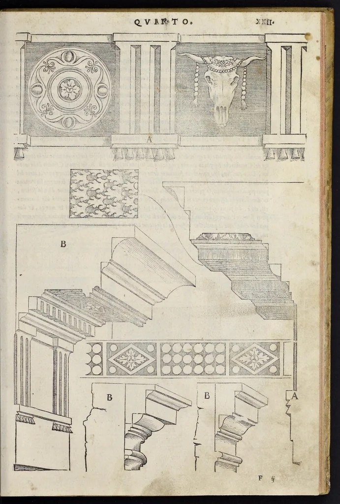 An illustration from Regole generali di architetvra sopra le cinqve maniere de gliedifici : cioe, thoscano, dorico, ionico, corinthio, et composito, con gliessempi dell'antiqvita, che per la magior parte concordano con la dottrina di Vitrvvio, 1537, leaf 42