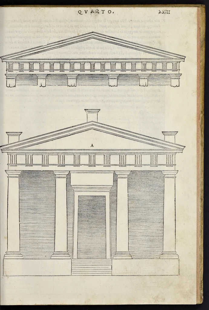 An illustration from Regole generali di architetvra sopra le cinqve maniere de gliedifici : cioe, thoscano, dorico, ionico, corinthio, et composito, con gliessempi dell'antiqvita, che per la magior parte concordano con la dottrina di Vitrvvio, 1537, leaf 44