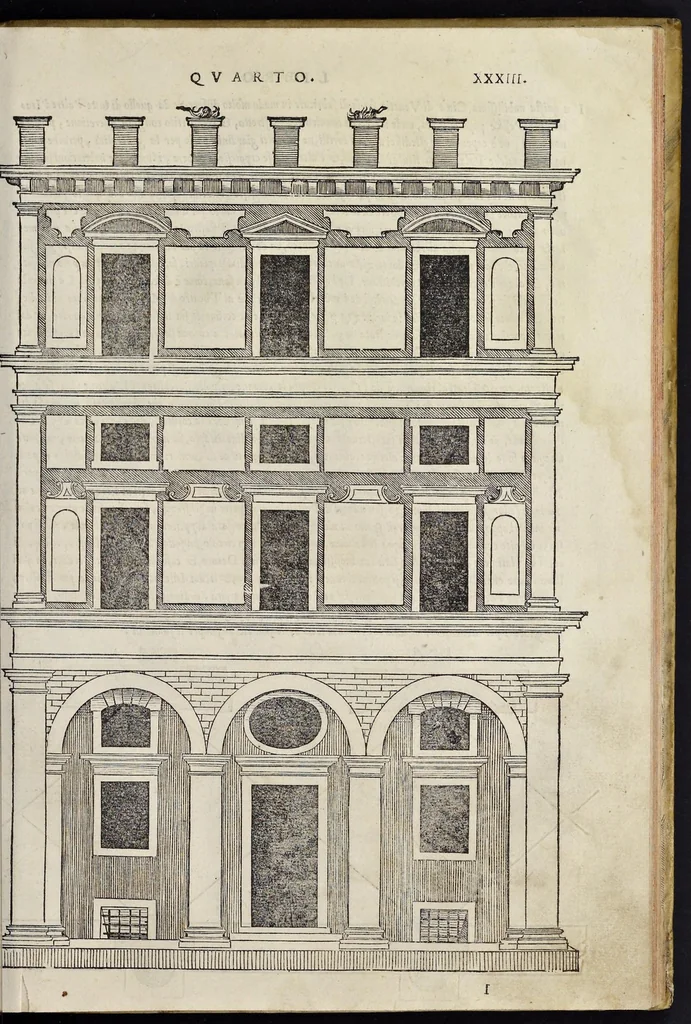 An illustration from Regole generali di architetvra sopra le cinqve maniere de gliedifici : cioe, thoscano, dorico, ionico, corinthio, et composito, con gliessempi dell'antiqvita, che per la magior parte concordano con la dottrina di Vitrvvio, 1537, leaf 64