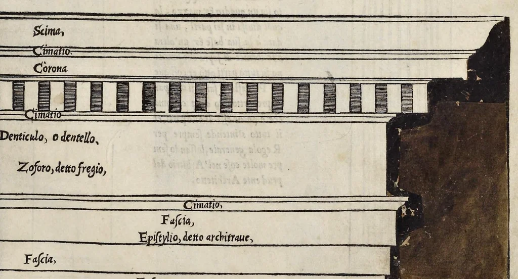 An illustration from Regole generali di architetvra sopra le cinqve maniere de gliedifici : cioe, thoscano, dorico, ionico, corinthio, et composito, con gliessempi dell'antiqvita, che per la magior parte concordano con la dottrina di Vitrvvio, 1537, leaf 80