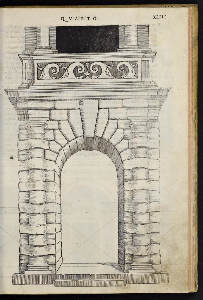 An illustration from Regole generali di architetvra sopra le cinqve maniere de gliedifici : cioe, thoscano, dorico, ionico, corinthio, et composito, con gliessempi dell'antiqvita, che per la magior parte concordano con la dottrina di Vitrvvio, 1537, leaf 88