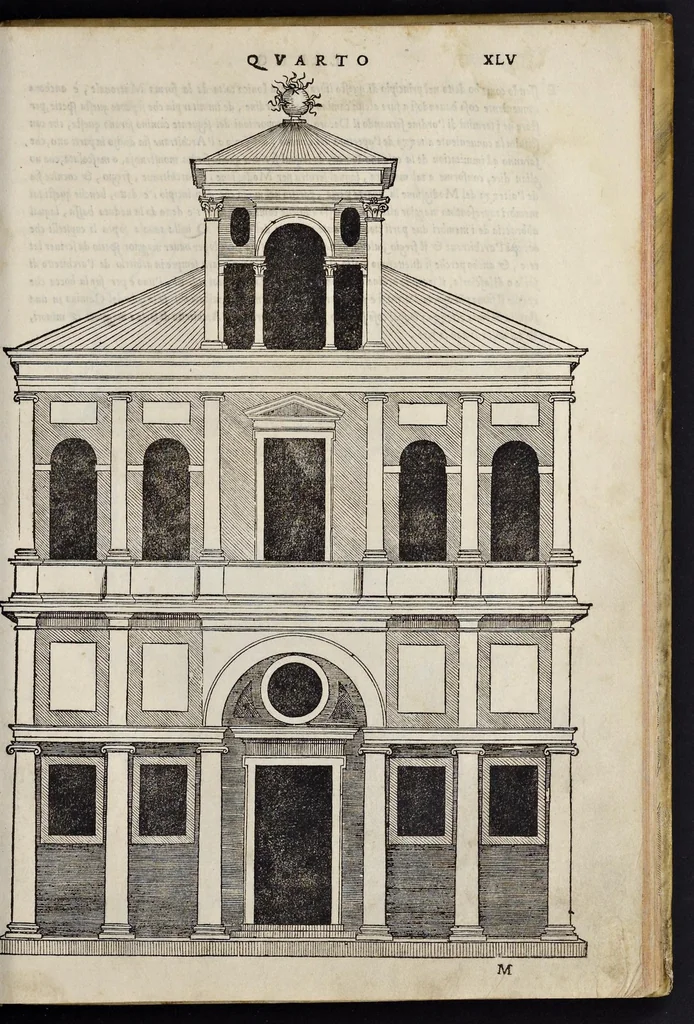 An illustration from Regole generali di architetvra sopra le cinqve maniere de gliedifici : cioe, thoscano, dorico, ionico, corinthio, et composito, con gliessempi dell'antiqvita, che per la magior parte concordano con la dottrina di Vitrvvio, 1537, leaf 92