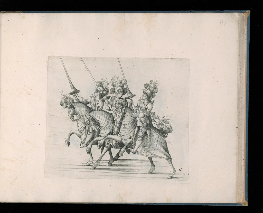 An illustration from Repraesentatio der fürstlichen Auffzug vnd Ritterspil : sobei des ... Fürsten ... Johann Friderichen, Hertzogen zu Wurttenberg vnd Teckh ... vnd der ... Fürstin ... Barbara Sophien geborne Marggrauin zu Brandẽburgi ... hochzeitlich. Ehrnfest den 6 Nouemb. A.̊1609 in der fürstl. Hauptstat Stutgarten mit grosser Solennitet gehaiten worden ..., 1611, leaf 358