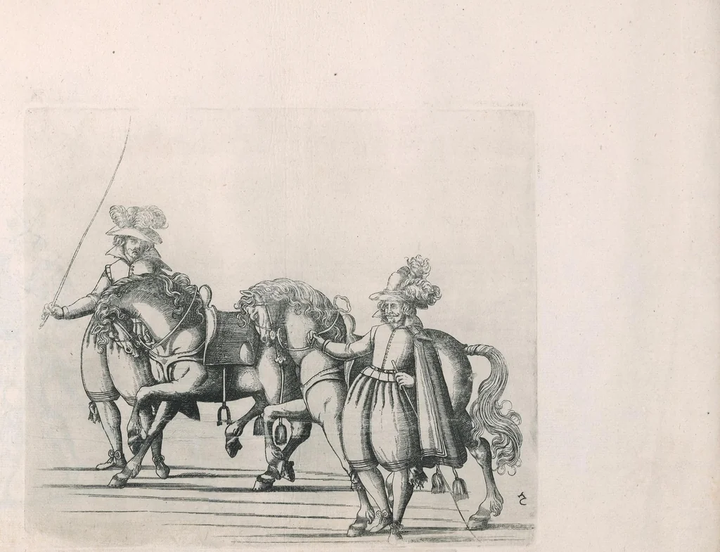 An illustration from Repraesentatio der fürstlichen Auffzug vnd Ritterspil : sobei des ... Fürsten ... Johann Friderichen, Hertzogen zu Wurttenberg vnd Teckh ... vnd der ... Fürstin ... Barbara Sophien geborne Marggrauin zu Brandẽburgi ... hochzeitlich. Ehrnfest den 6 Nouemb. A.̊1609 in der fürstl. Hauptstat Stutgarten mit grosser Solennitet gehaiten worden ..., 1611, leaf 96