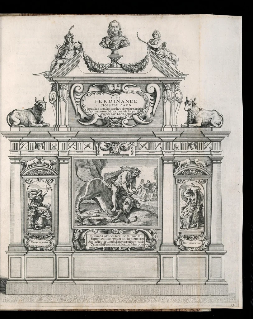 An illustration from Serenissimi principis Ferdinandi Hispaniarum infantis S.R.E. cardinalis triumphalis introitus in Flandriae metropolim Gandauum, 1636, leaf 136