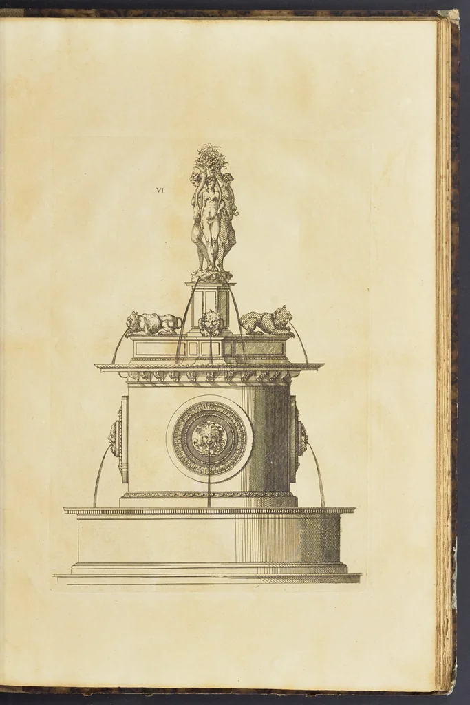 An illustration from Second livre d'architectvre, contenant plusieurs & diuerses ordonances de cheminees, lucarnes, portes, fonteines, puis & pauillons, pour enrichir tant le dedans que le dehors de tous edifices. Auec les desseins de dix sepultures toutes differentes, 1561, leaf 104