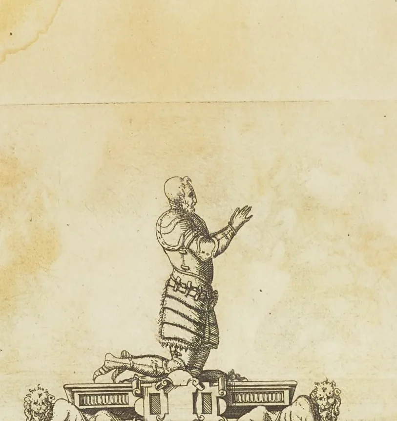 An illustration from Second livre d'architectvre, contenant plusieurs & diuerses ordonances de cheminees, lucarnes, portes, fonteines, puis & pauillons, pour enrichir tant le dedans que le dehors de tous edifices. Auec les desseins de dix sepultures toutes differentes, 1561, leaf 136
