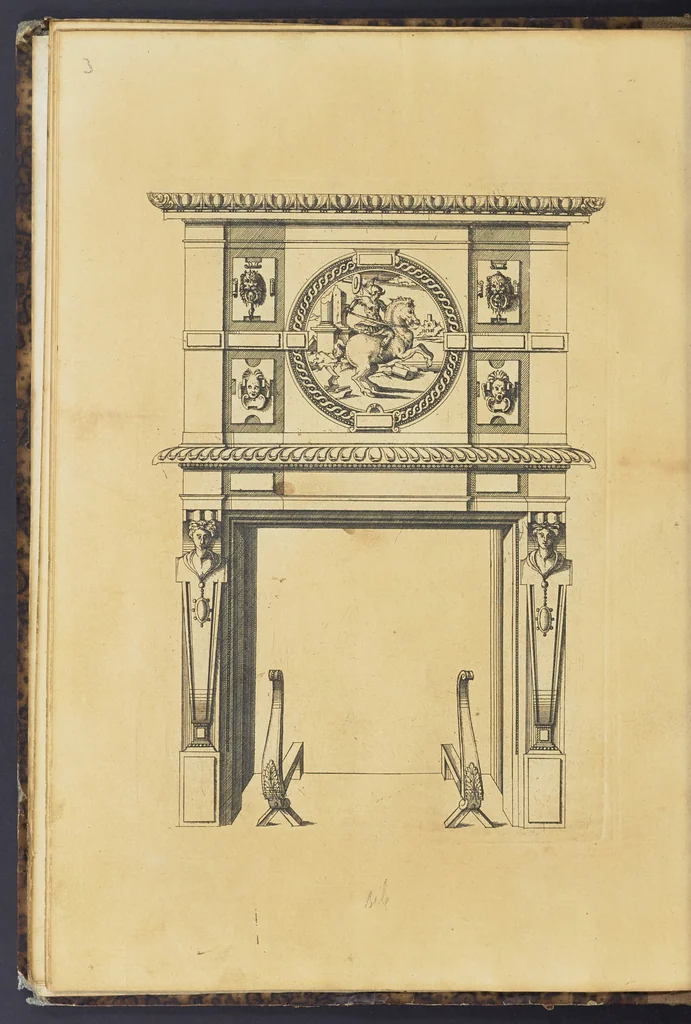 An illustration from Second livre d'architectvre, contenant plusieurs & diuerses ordonances de cheminees, lucarnes, portes, fonteines, puis & pauillons, pour enrichir tant le dedans que le dehors de tous edifices. Auec les desseins de dix sepultures toutes differentes, 1561, leaf 15