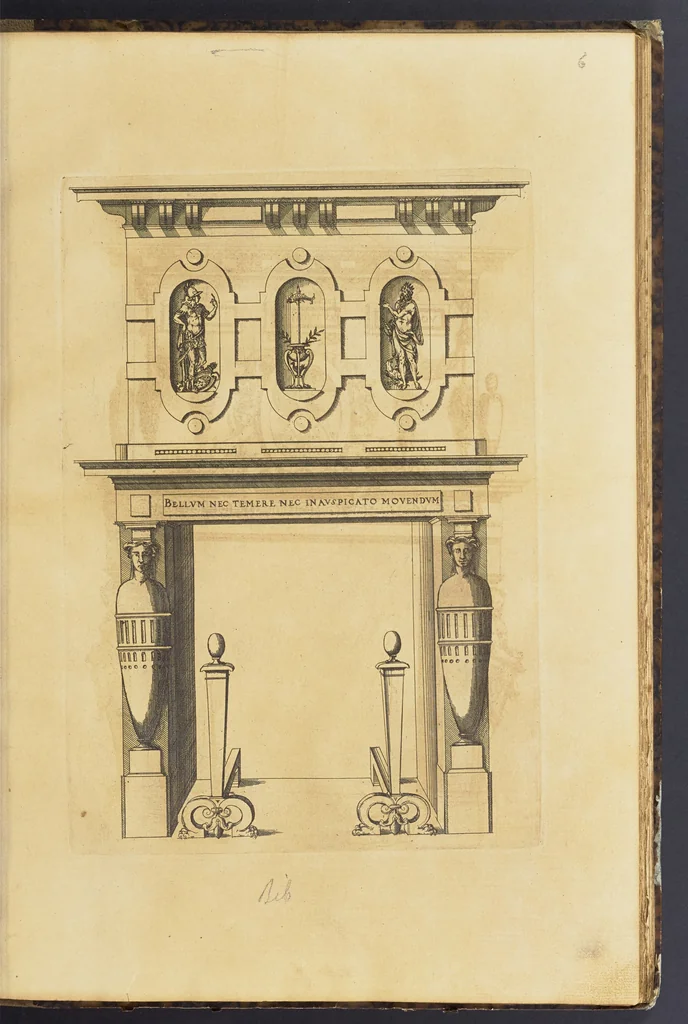 An illustration from Second livre d'architectvre, contenant plusieurs & diuerses ordonances de cheminees, lucarnes, portes, fonteines, puis & pauillons, pour enrichir tant le dedans que le dehors de tous edifices. Auec les desseins de dix sepultures toutes differentes, 1561, leaf 20