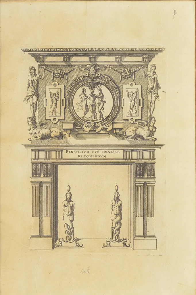 An illustration from Second livre d'architectvre, contenant plusieurs & diuerses ordonances de cheminees, lucarnes, portes, fonteines, puis & pauillons, pour enrichir tant le dedans que le dehors de tous edifices. Auec les desseins de dix sepultures toutes differentes, 1561, leaf 22