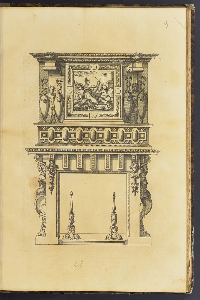 An illustration from Second livre d'architectvre, contenant plusieurs & diuerses ordonances de cheminees, lucarnes, portes, fonteines, puis & pauillons, pour enrichir tant le dedans que le dehors de tous edifices. Auec les desseins de dix sepultures toutes differentes, 1561, leaf 26