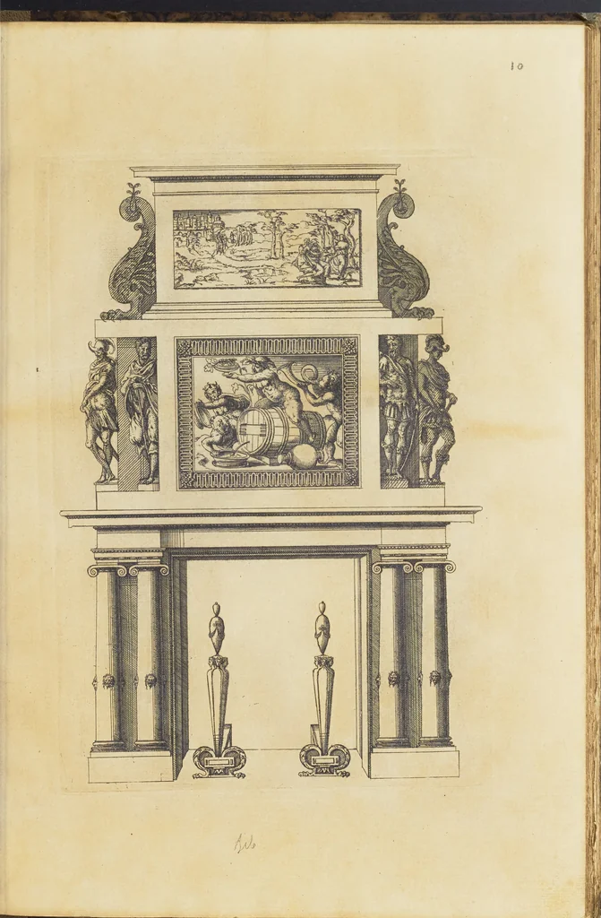 An illustration from Second livre d'architectvre, contenant plusieurs & diuerses ordonances de cheminees, lucarnes, portes, fonteines, puis & pauillons, pour enrichir tant le dedans que le dehors de tous edifices. Auec les desseins de dix sepultures toutes differentes, 1561, leaf 28
