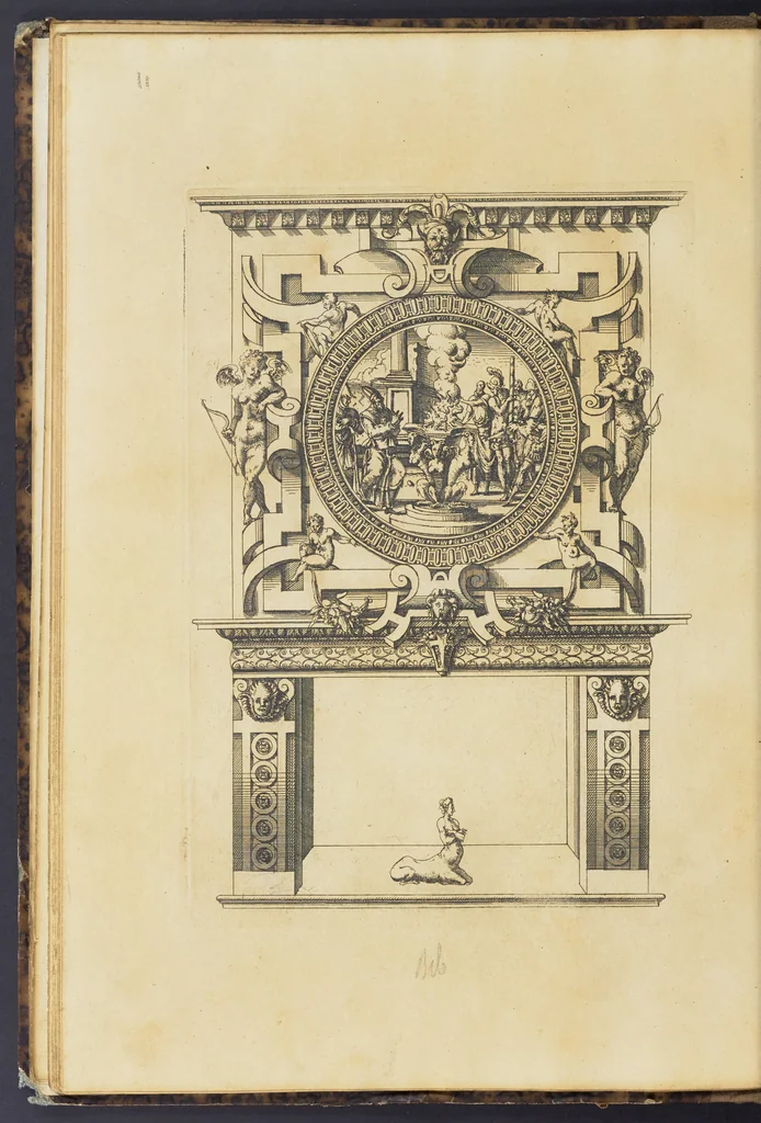 An illustration from Second livre d'architectvre, contenant plusieurs & diuerses ordonances de cheminees, lucarnes, portes, fonteines, puis & pauillons, pour enrichir tant le dedans que le dehors de tous edifices. Auec les desseins de dix sepultures toutes differentes, 1561, leaf 31