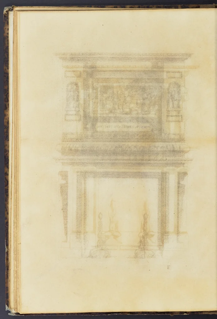 An illustration from Second livre d'architectvre, contenant plusieurs & diuerses ordonances de cheminees, lucarnes, portes, fonteines, puis & pauillons, pour enrichir tant le dedans que le dehors de tous edifices. Auec les desseins de dix sepultures toutes differentes, 1561, leaf 43