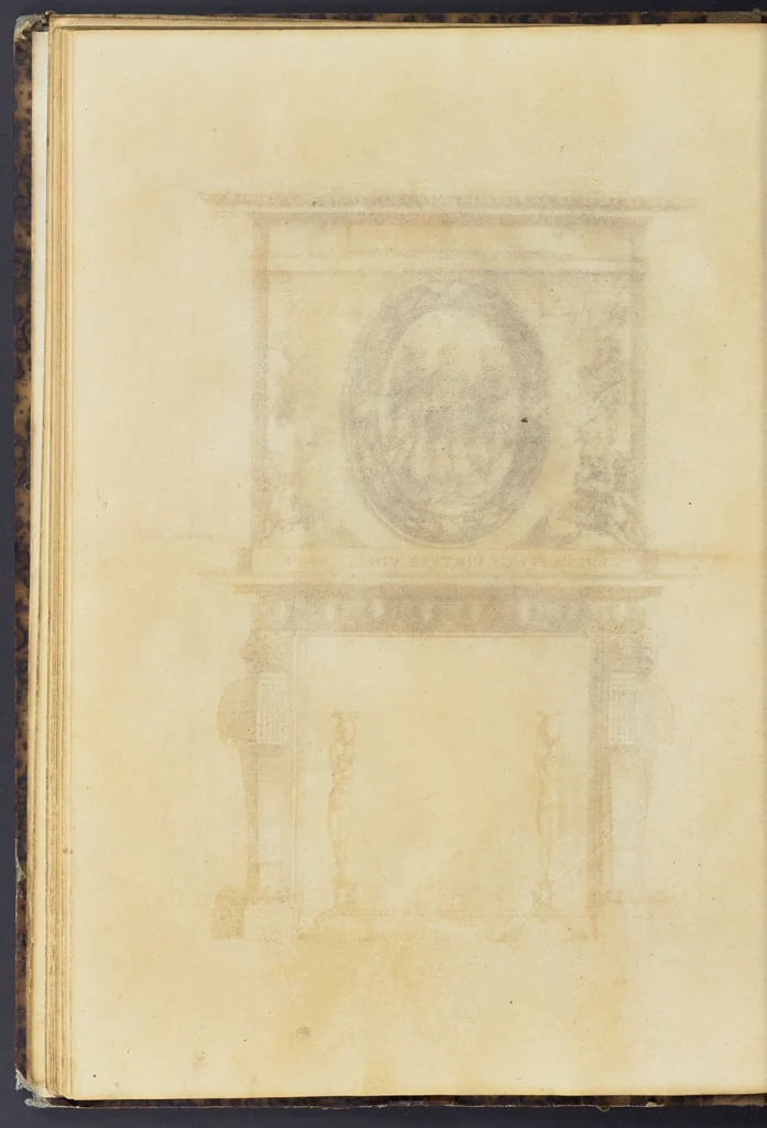 An illustration from Second livre d'architectvre, contenant plusieurs & diuerses ordonances de cheminees, lucarnes, portes, fonteines, puis & pauillons, pour enrichir tant le dedans que le dehors de tous edifices. Auec les desseins de dix sepultures toutes differentes, 1561, leaf 45