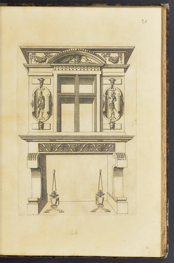 An illustration from Second livre d'architectvre, contenant plusieurs & diuerses ordonances de cheminees, lucarnes, portes, fonteines, puis & pauillons, pour enrichir tant le dedans que le dehors de tous edifices. Auec les desseins de dix sepultures toutes differentes, 1561, leaf 50