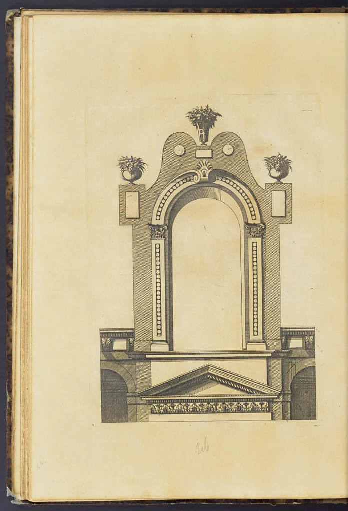 An illustration from Second livre d'architectvre, contenant plusieurs & diuerses ordonances de cheminees, lucarnes, portes, fonteines, puis & pauillons, pour enrichir tant le dedans que le dehors de tous edifices. Auec les desseins de dix sepultures toutes differentes, 1561, leaf 53