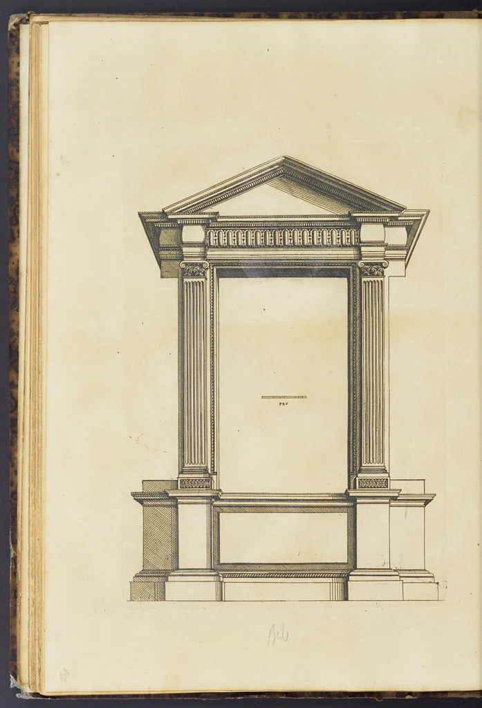 An illustration from Second livre d'architectvre, contenant plusieurs & diuerses ordonances de cheminees, lucarnes, portes, fonteines, puis & pauillons, pour enrichir tant le dedans que le dehors de tous edifices. Auec les desseins de dix sepultures toutes differentes, 1561, leaf 55