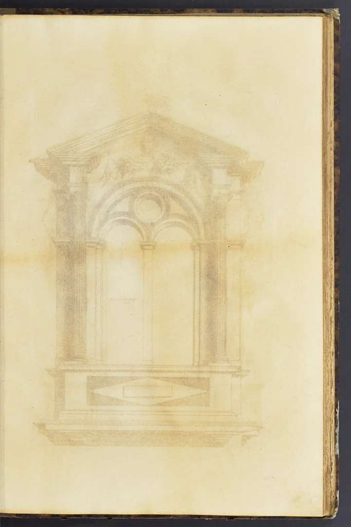 An illustration from Second livre d'architectvre, contenant plusieurs & diuerses ordonances de cheminees, lucarnes, portes, fonteines, puis & pauillons, pour enrichir tant le dedans que le dehors de tous edifices. Auec les desseins de dix sepultures toutes differentes, 1561, leaf 58