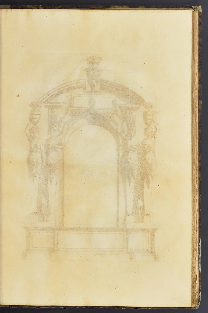 An illustration from Second livre d'architectvre, contenant plusieurs & diuerses ordonances de cheminees, lucarnes, portes, fonteines, puis & pauillons, pour enrichir tant le dedans que le dehors de tous edifices. Auec les desseins de dix sepultures toutes differentes, 1561, leaf 60