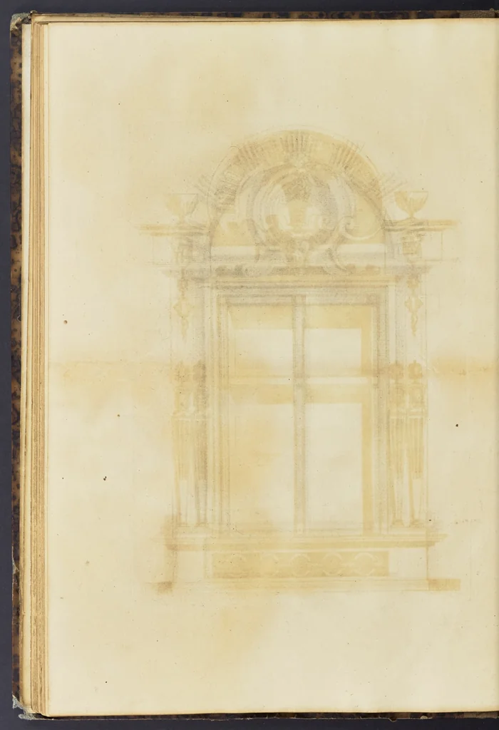 An illustration from Second livre d'architectvre, contenant plusieurs & diuerses ordonances de cheminees, lucarnes, portes, fonteines, puis & pauillons, pour enrichir tant le dedans que le dehors de tous edifices. Auec les desseins de dix sepultures toutes differentes, 1561, leaf 65